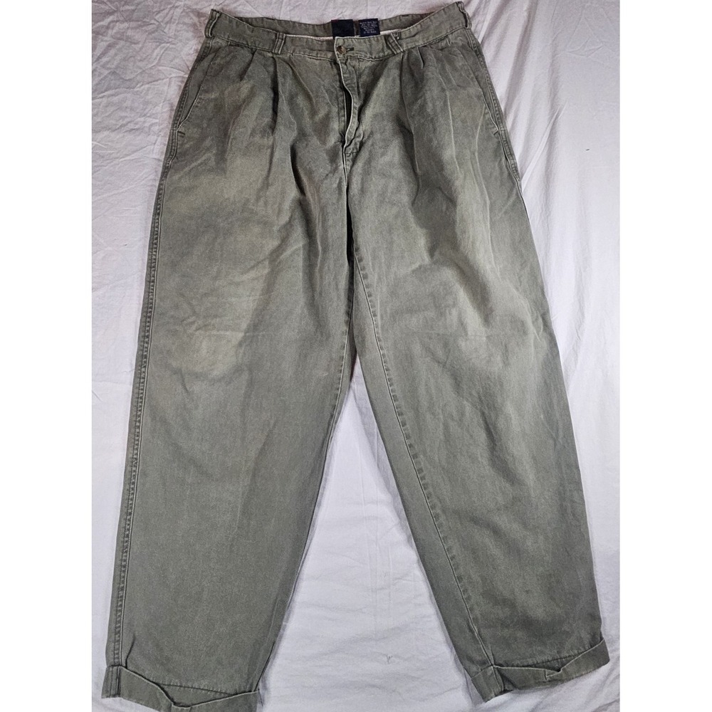Bachrach 1877 Vintage Men's Pleated Chino Pants Olive Green 38x30 Cotton Baggy